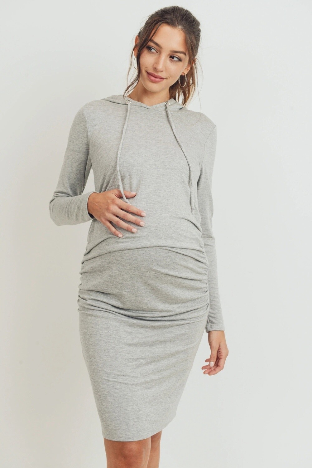 Terry Maternity Hoodie Dress, Color: Heather gray, Size: Small