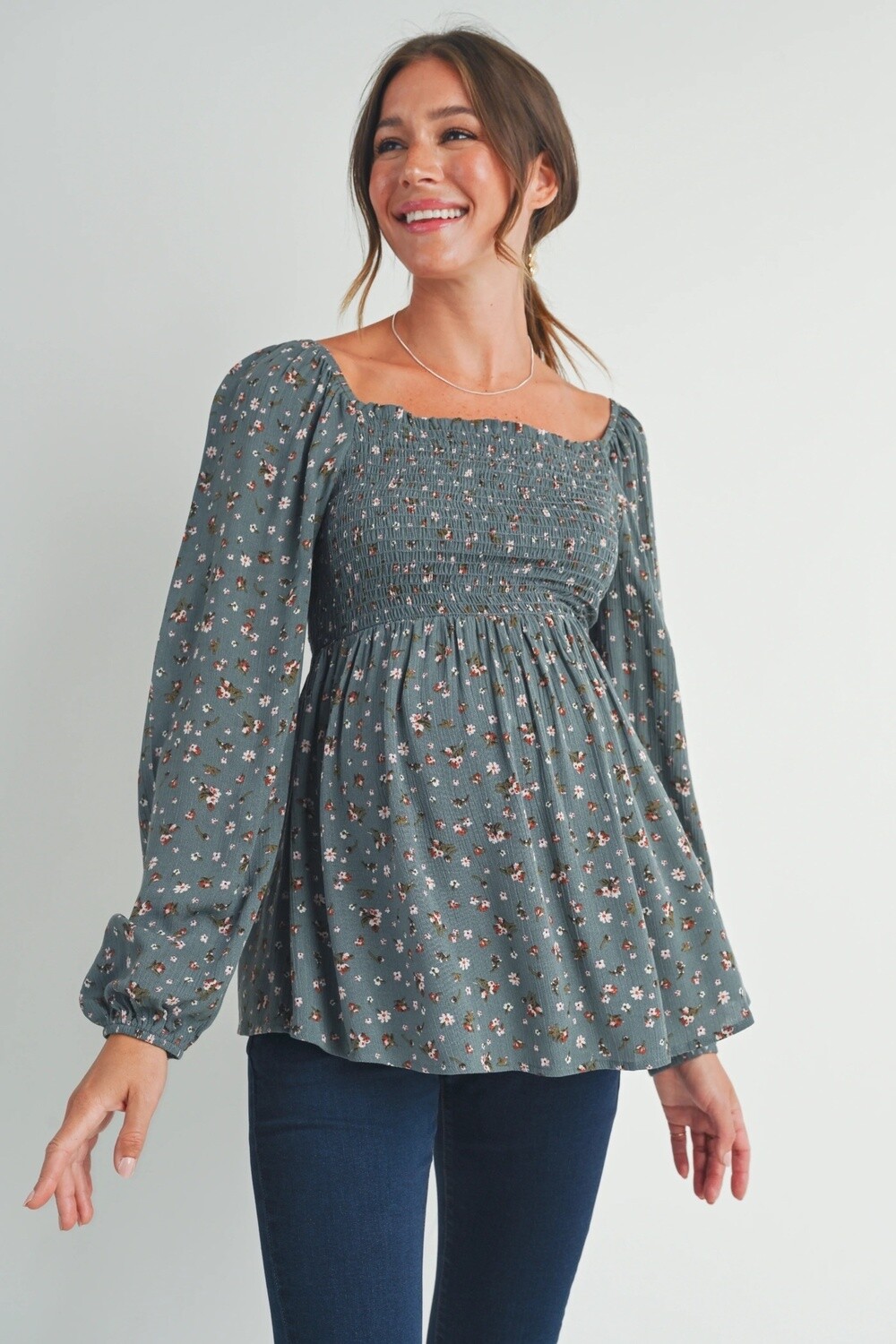 Faith Floral Maternity Blouse, Color: Dusty green, Size: Small