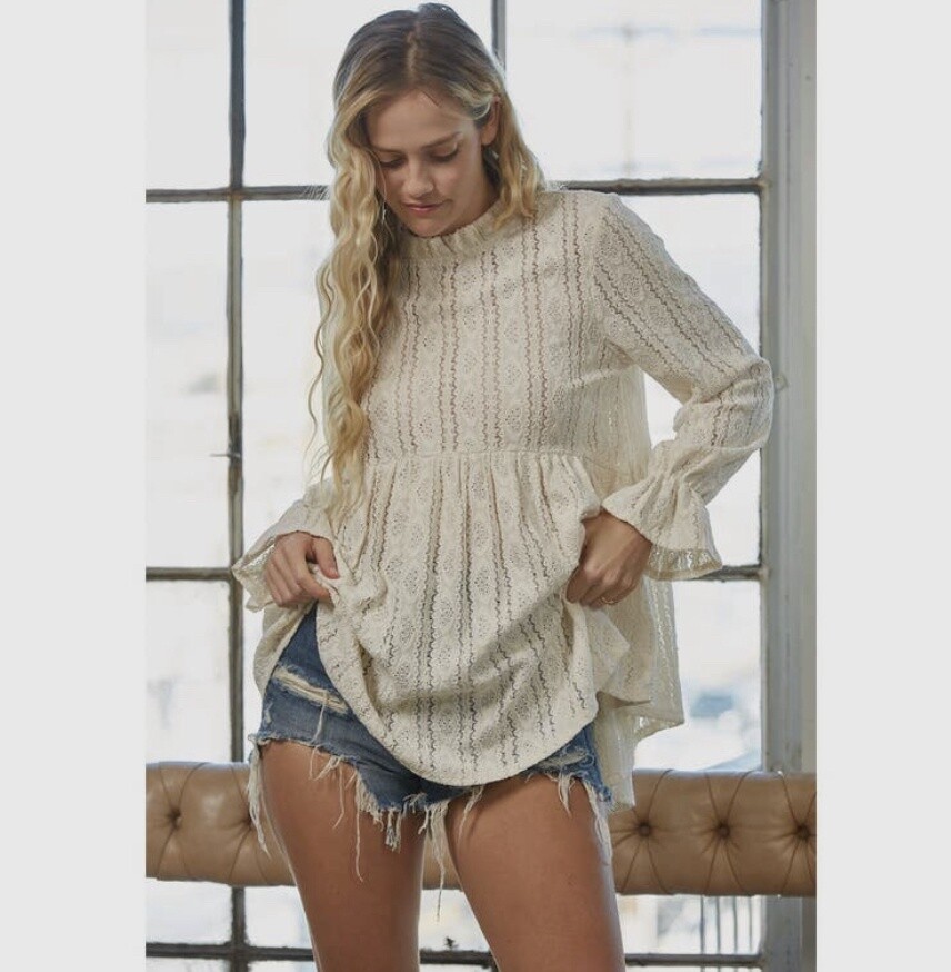 Kimberly Lace Blouse, Color: Ivory, Size: Small