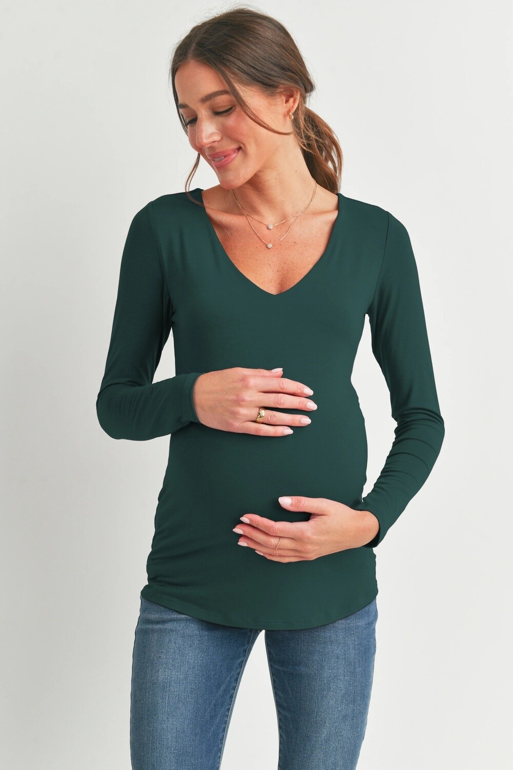 Ari V-Neck Top, Color: Hunter green, Size: Small
