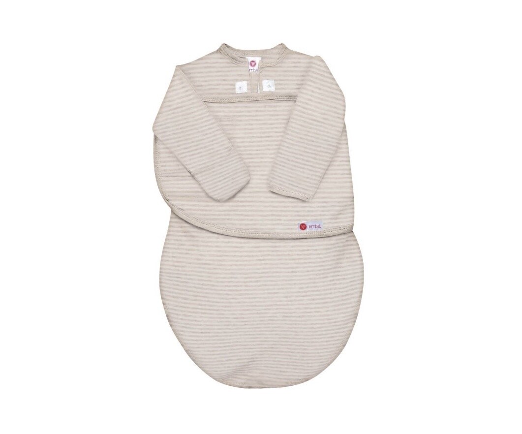 Organic Starter Swaddle with Long Sleeves- Oatmeal Stripe
