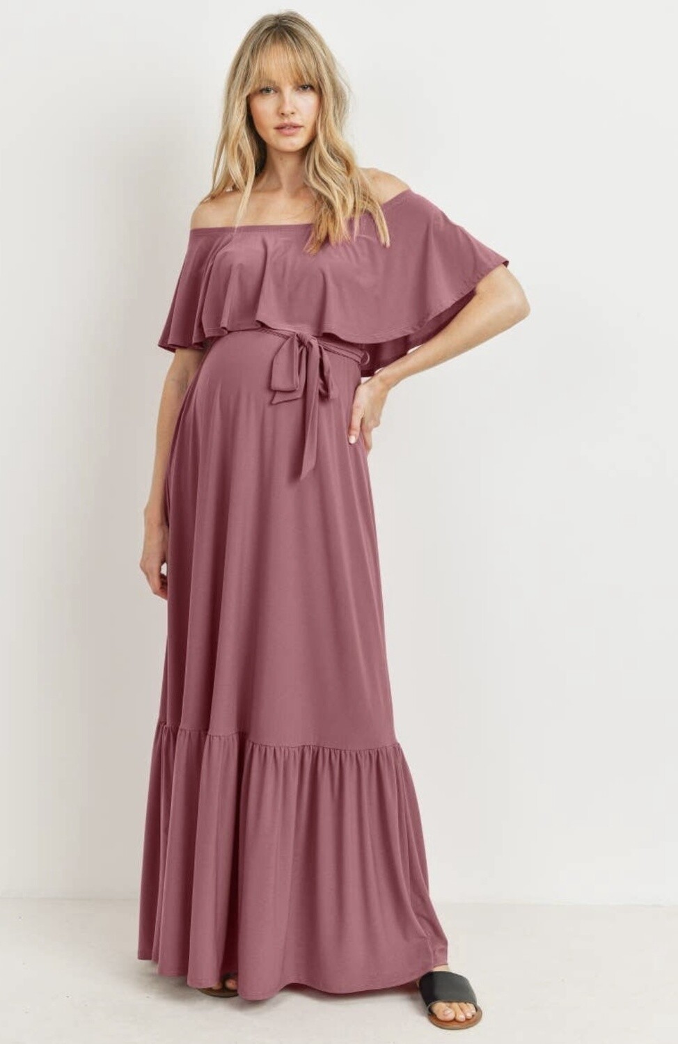 Mauve Layered Dress w/ Waist Tie