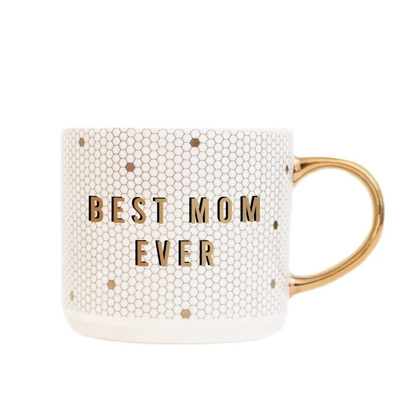 Best Mom Ever- Gold, White Honeycomb Tile Coffee Mug
