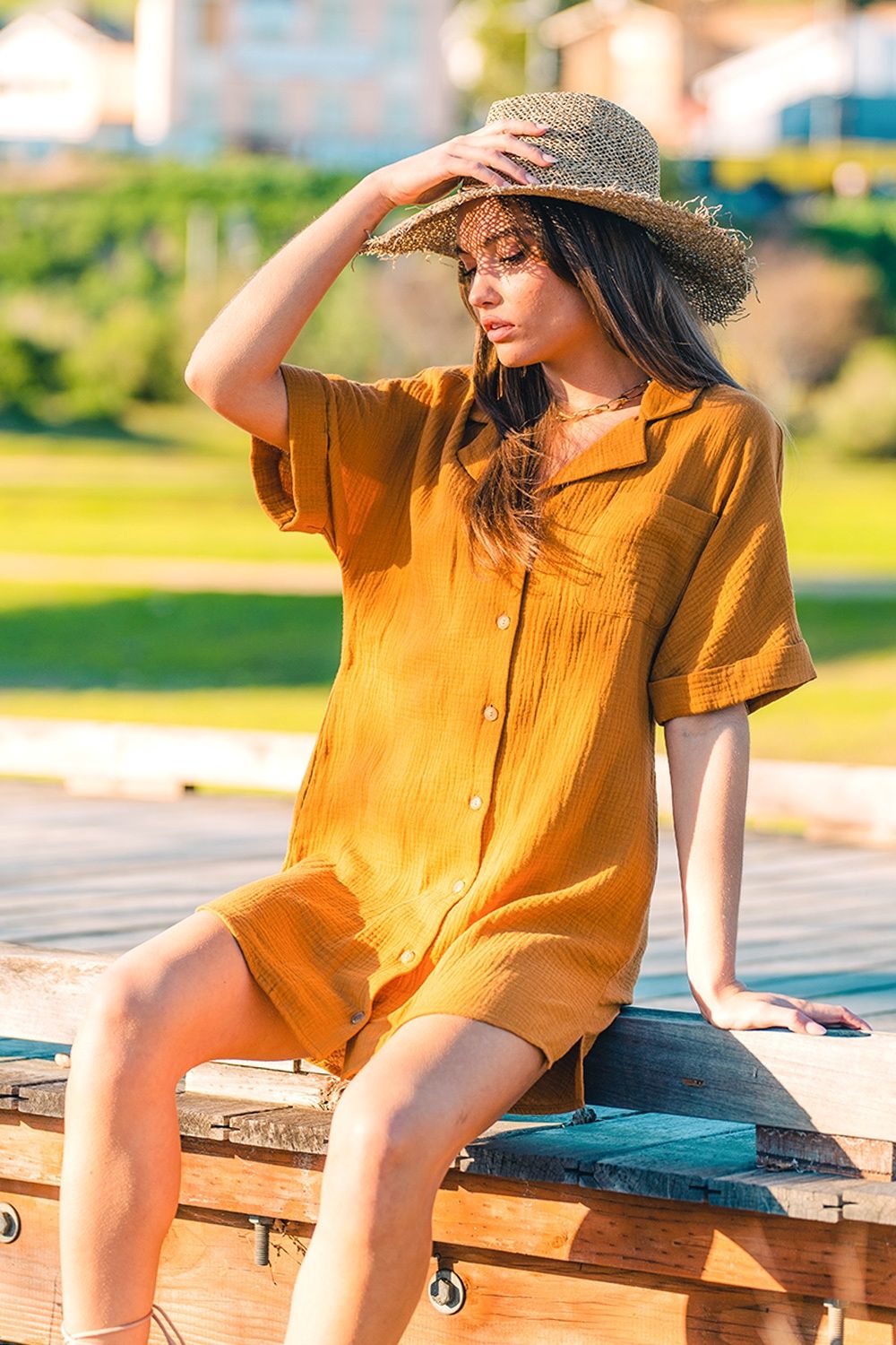 Unatal Everyday Dress, Color: Mustard, Size: Small