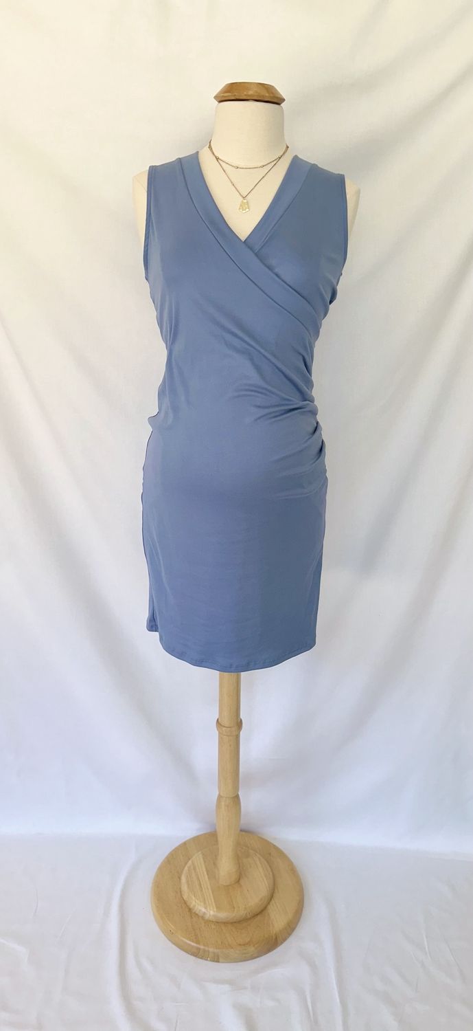 Tara Sleeveless Maternity Dress, Color: Light Blue, Size: Small