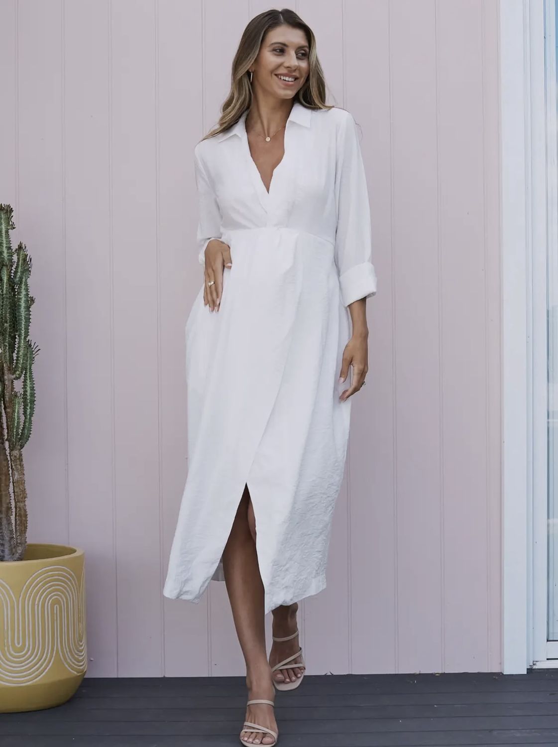 Camille Collared Midi, Color: White, Size: XS