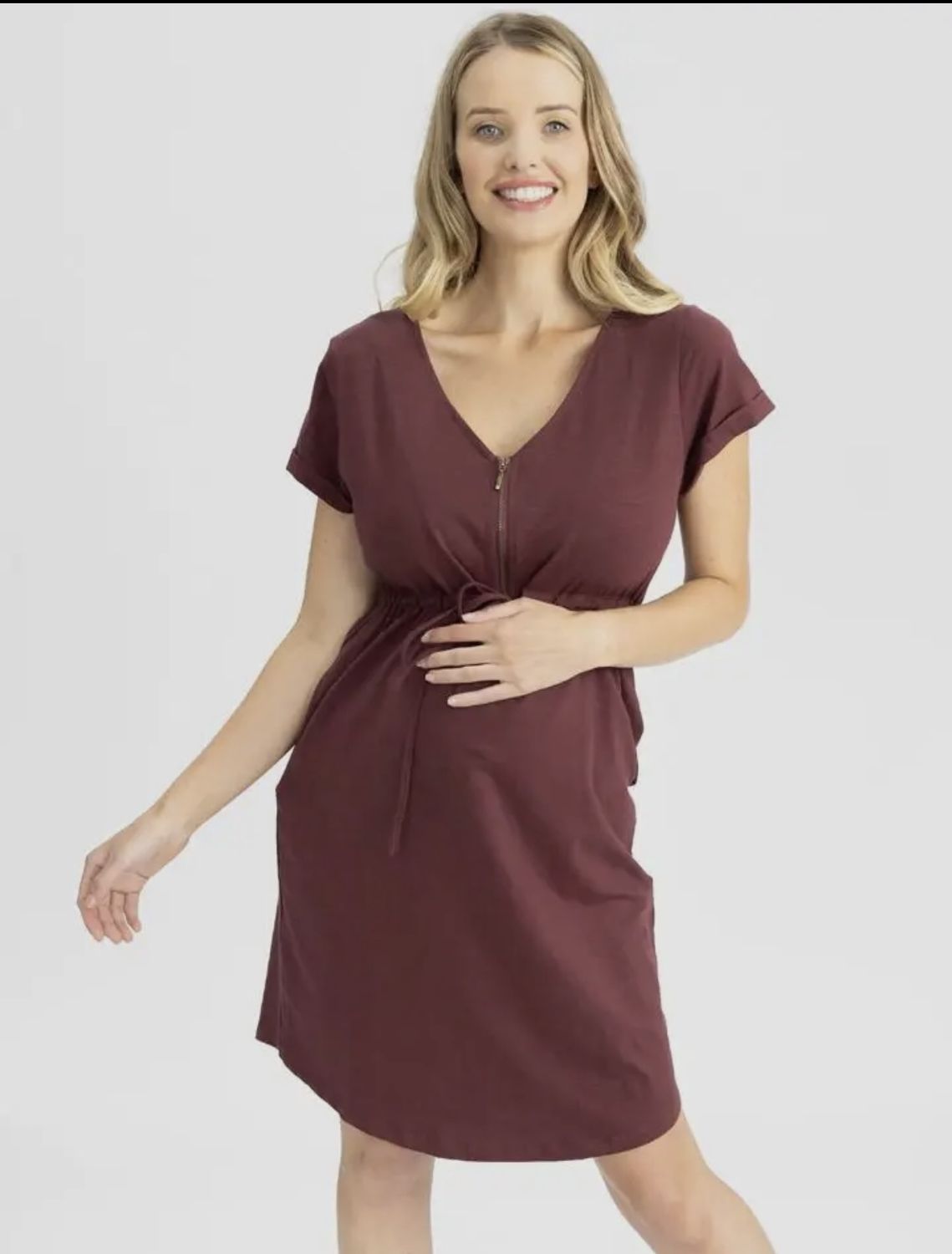 Mia Nursing Dress, Color: Burgundy, Size: 2XL