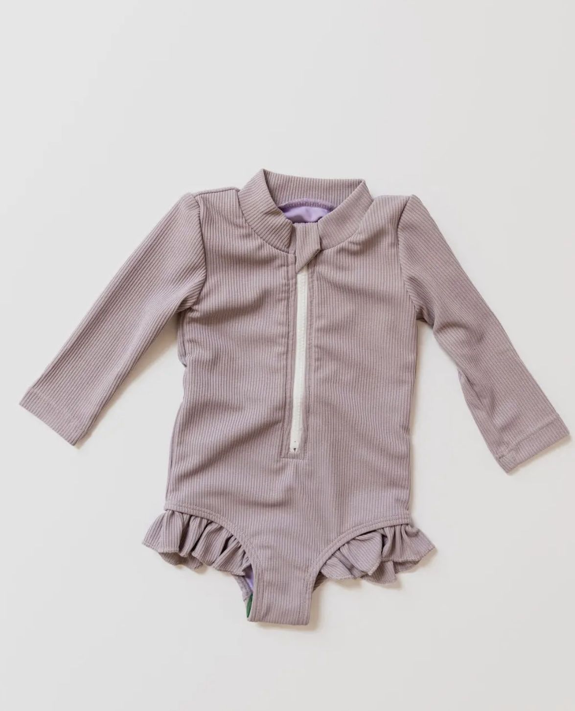 Sahara Ribbed One Piece Zip Up Swimsuit, Color: Lavender, Size: 3-6M