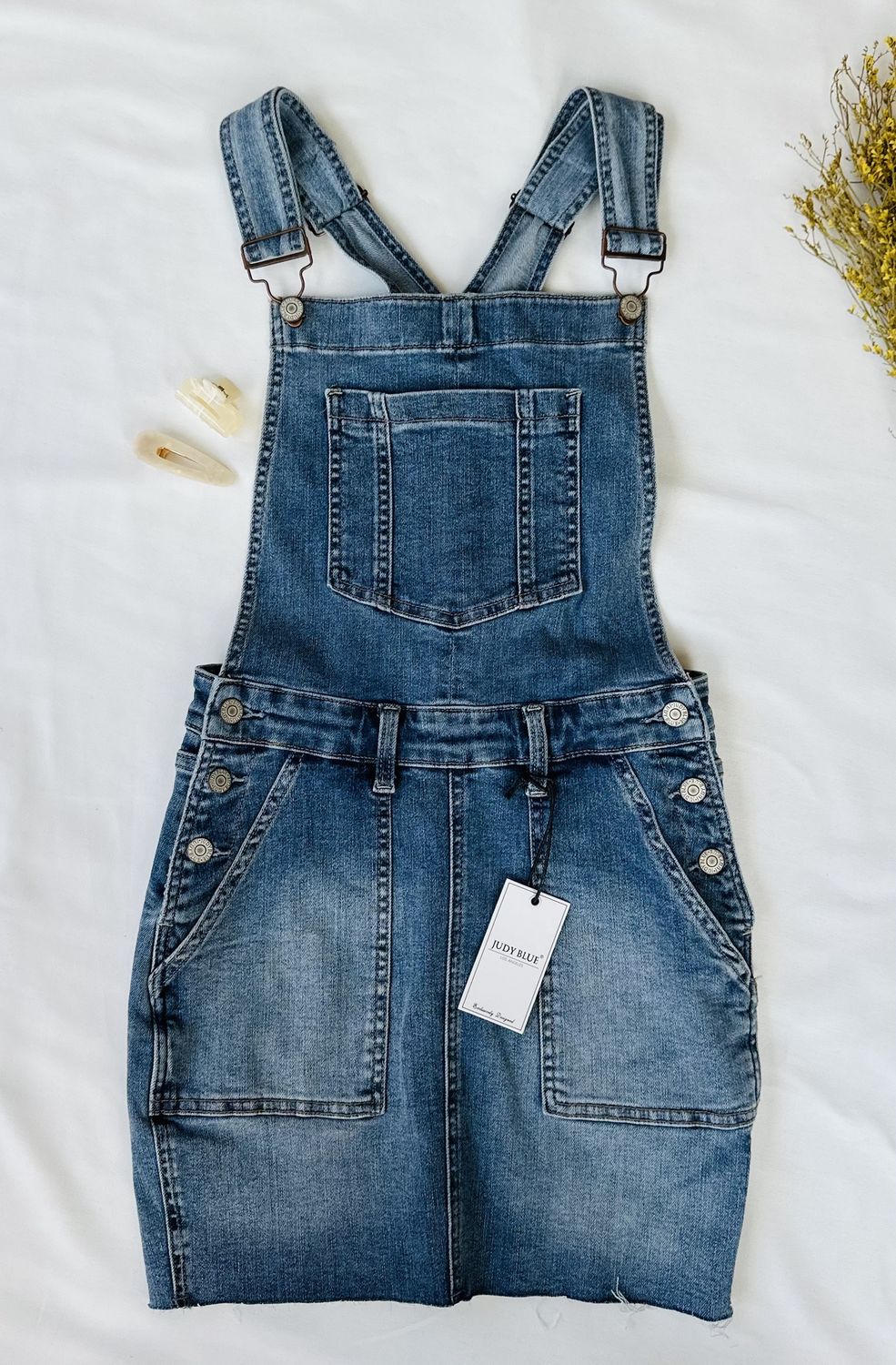 Happy Place Overall Skirt, Color: Medium Wash, Size: Small