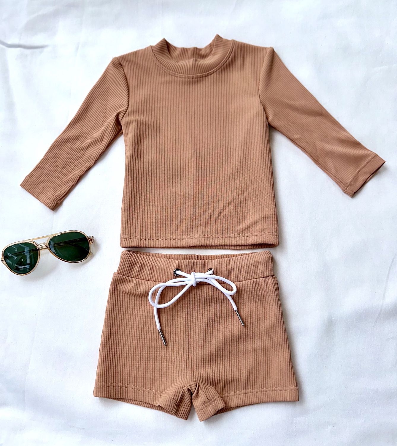 Canyon Ribbed Two Piece Swimsuit, Color: Cantaloupe Orange, Size: 6-12M