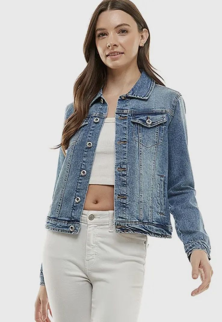 Jackie Denim Jacket Plus, Color: Medium Wash, Size: 1X