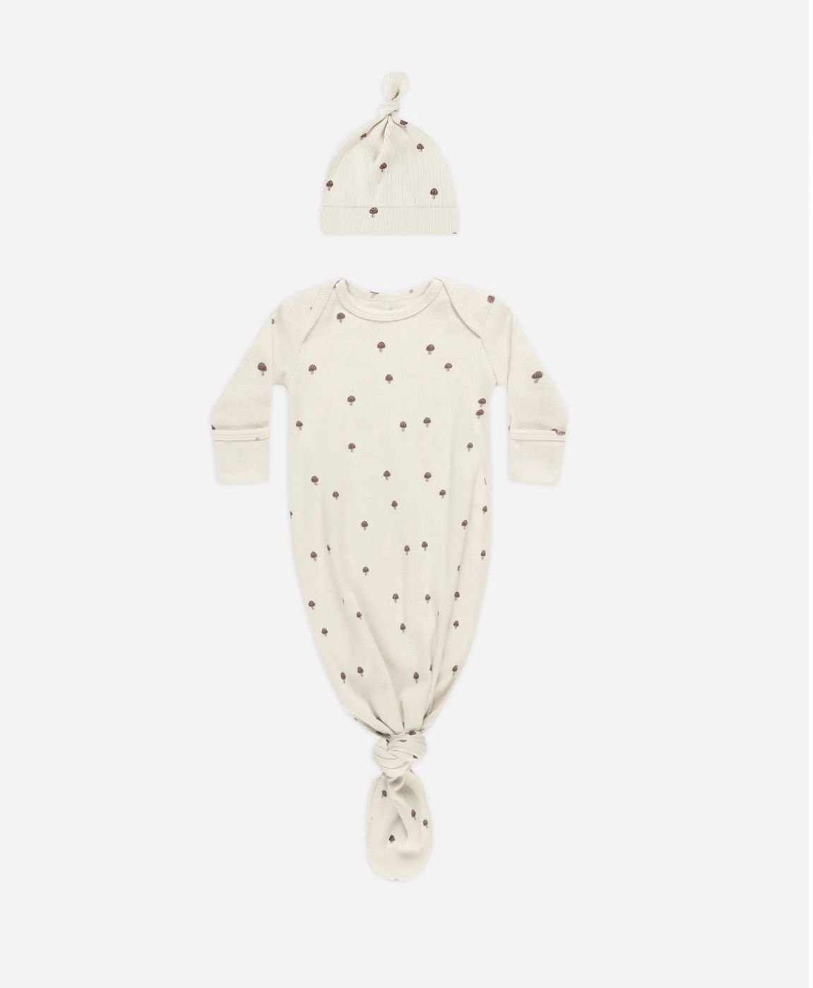 Knotted Baby Gown + Hat Set, Color: Mushrooms, Size: One Size