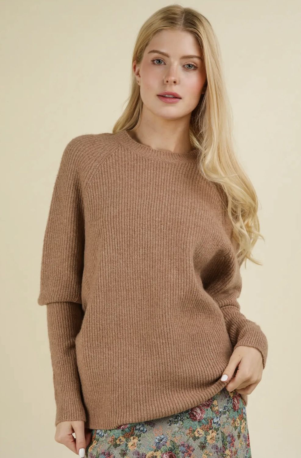 Jalyssa Oversized Sweater Plus, Color: Mocha, Size: 1XL