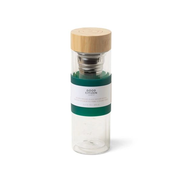 Double-Walled Glass Infuser Bottle, Color: Green, Size: 13.5 FL OZ