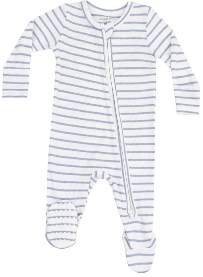 Dusty Blue Sleeper, Color: White + Blue Stripe, Size: NB