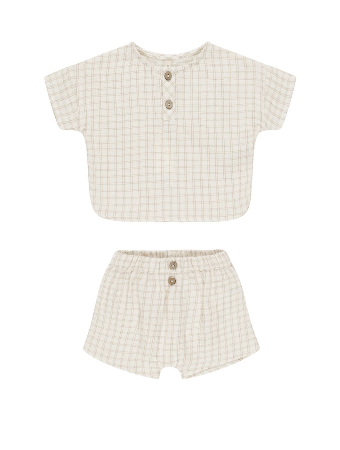 Leighton Woven Boxy Set, Color: Oat Check, Size: 0-3 Months