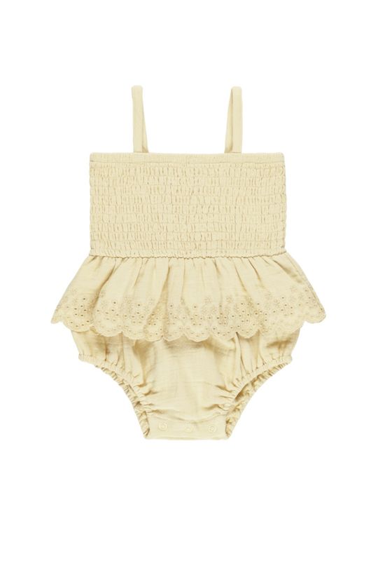Kiera Smocked Skirted Romper - Yellow
