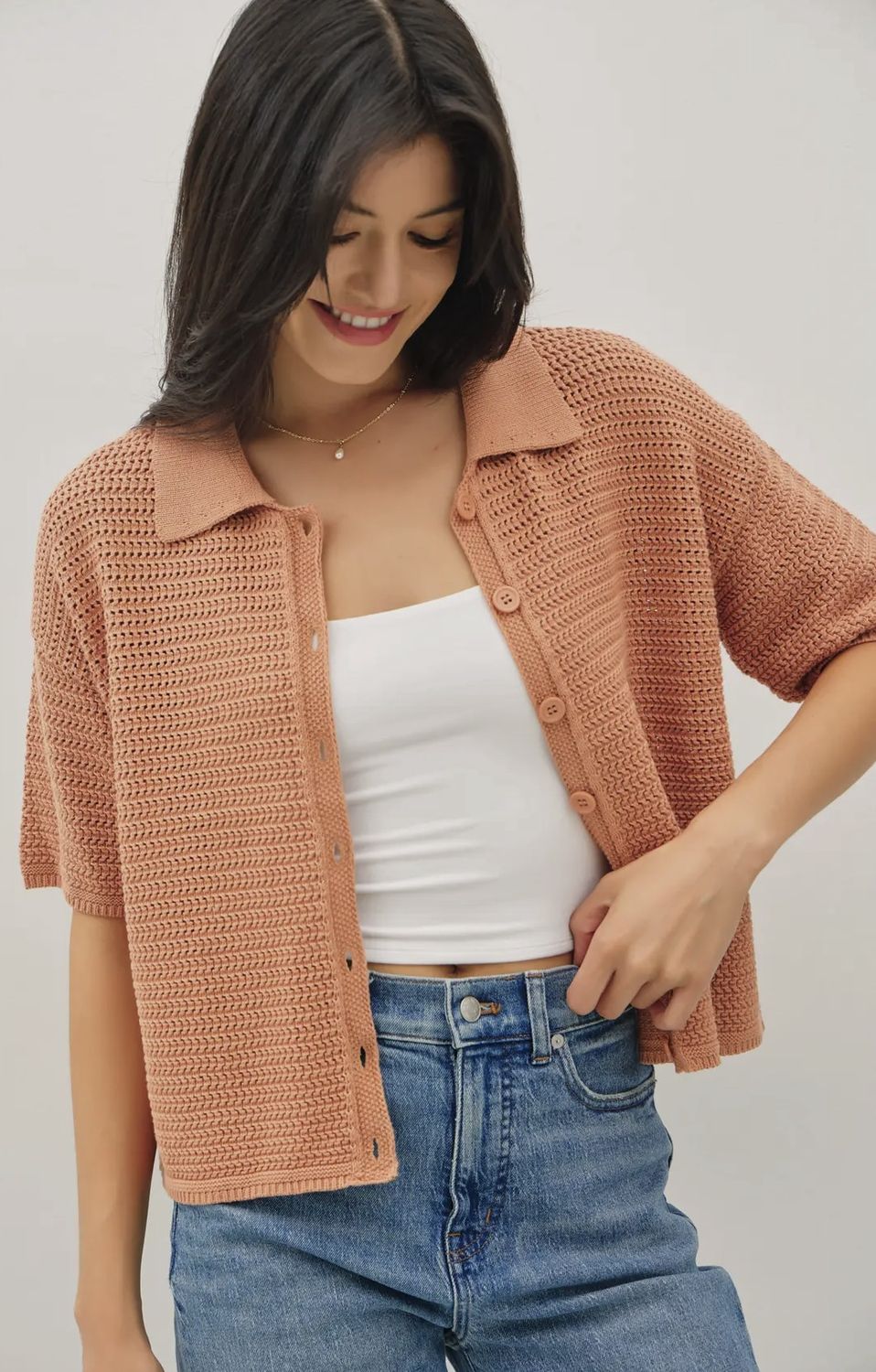 Dusty Sweater Top, Color: Dusty Peach, Size: S/M