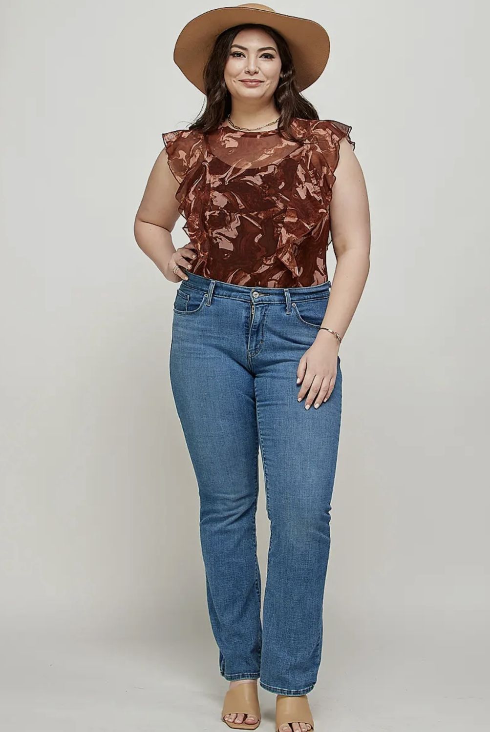 Mable Print Top, Color: Marble, Size: 1X