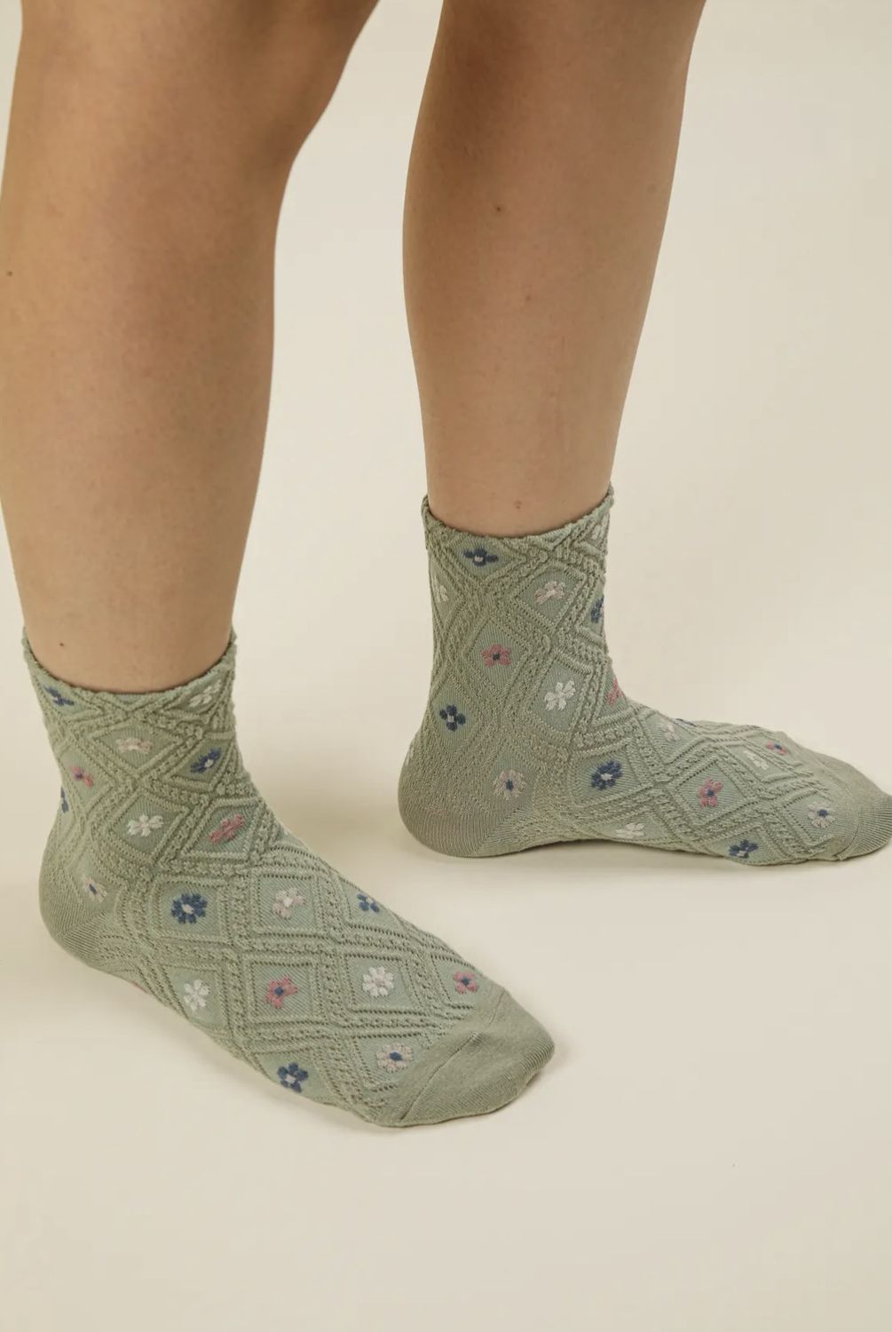 Floral Printed Socks - Sage