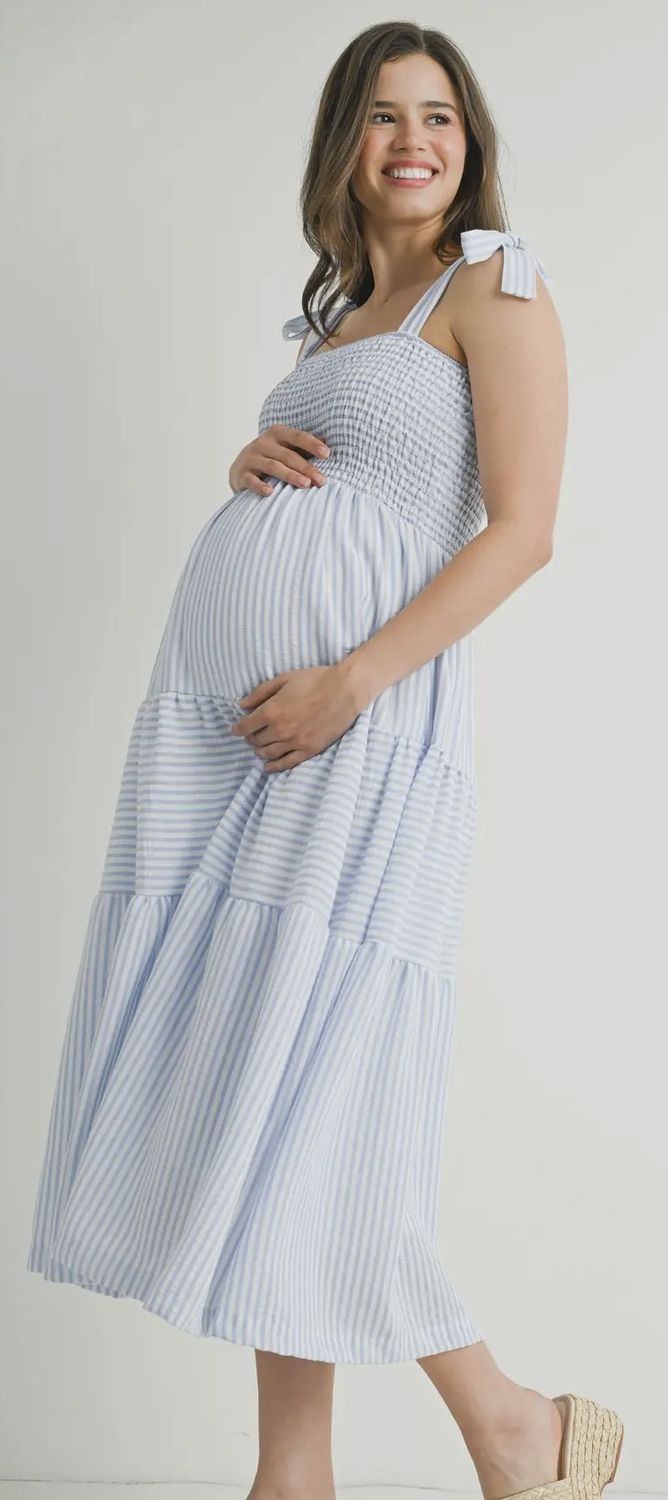 Chloe Ruffle Midi Dress, Color: Chambray, Size: Small