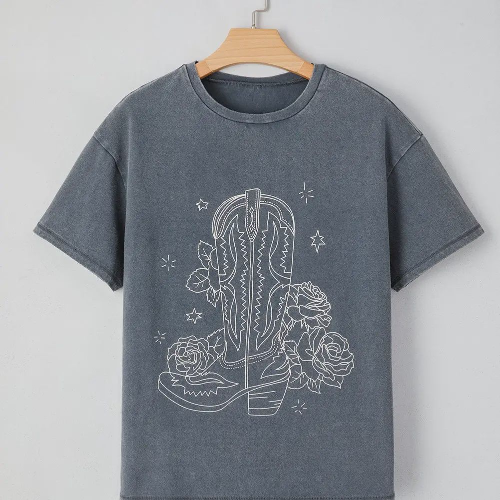 Cassie Boot Graphic Tee, Color: Charcoal, Size: Small