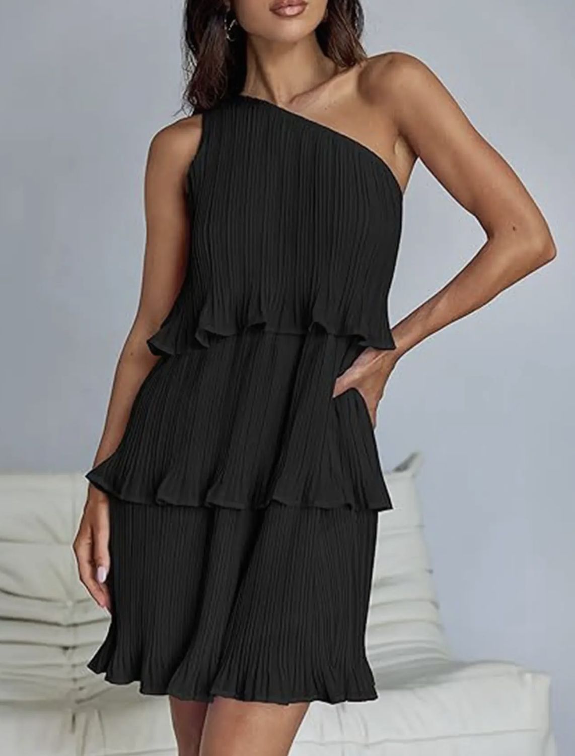 Kayla Shoulder Dress, Color: Black, Size: Small