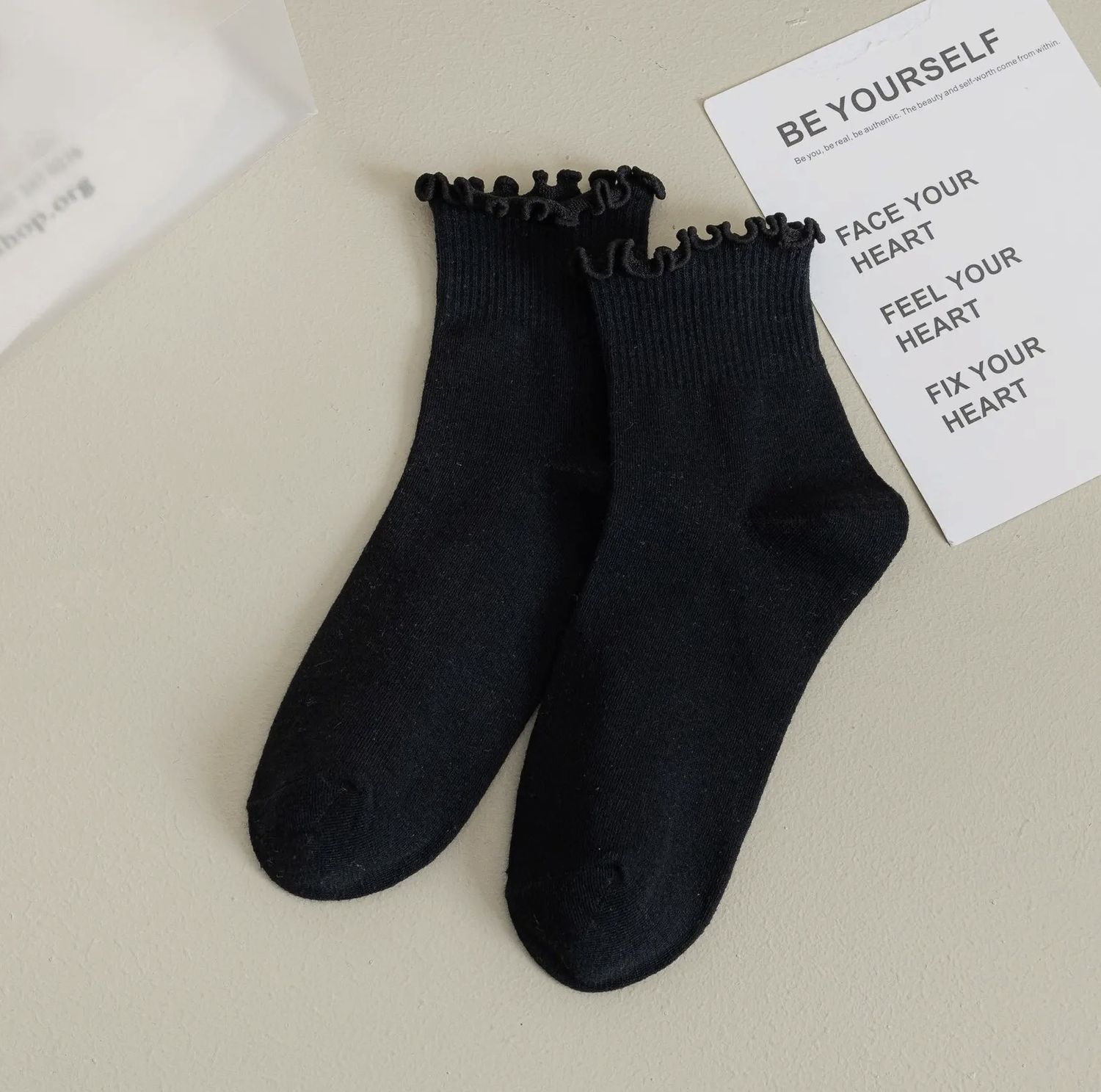 Women’s Solid Ruffle Ankle Socks - Black, Color: Black