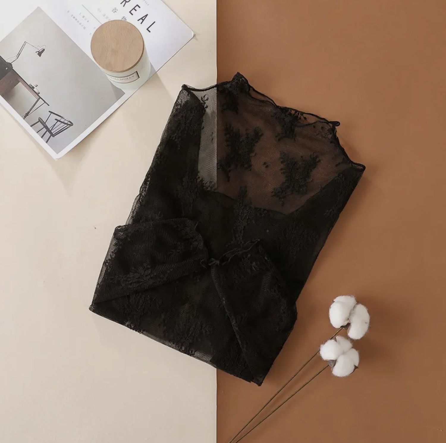 Abbie Sheer Lace Shirt - Black
