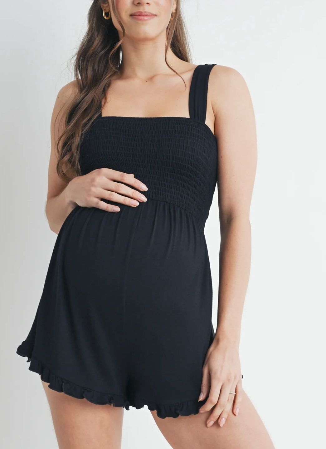 Ruffle Hem Romper, Color: Black, Size: Small