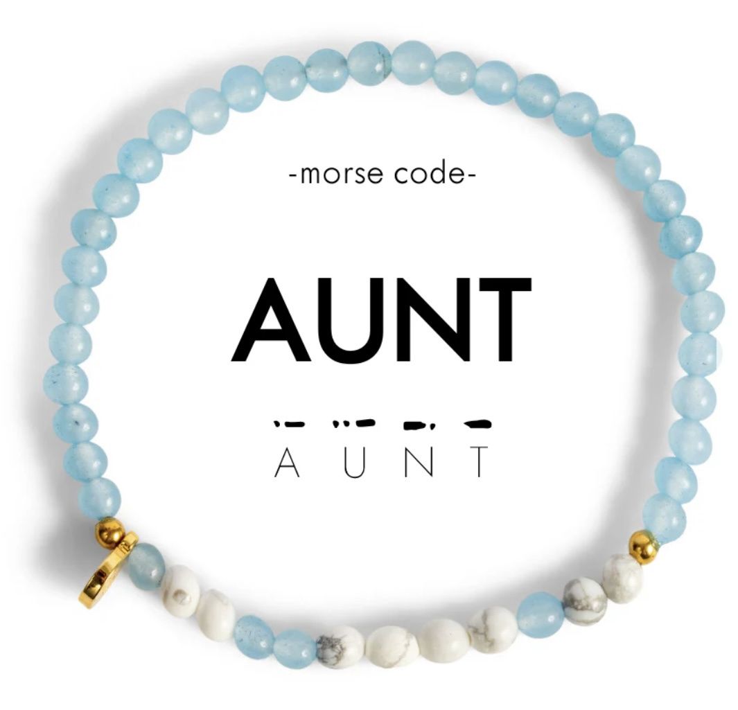 Aunt Morse Code Bracelet, Color: Cloudy Blue &amp; Marble