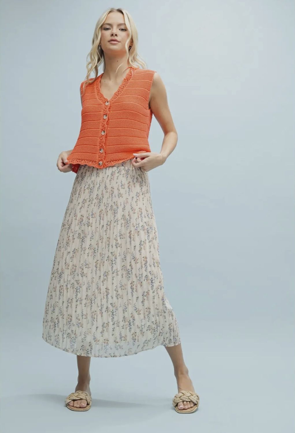 Florence Midi Skirt, Color: Natural/Blue, Size: Small