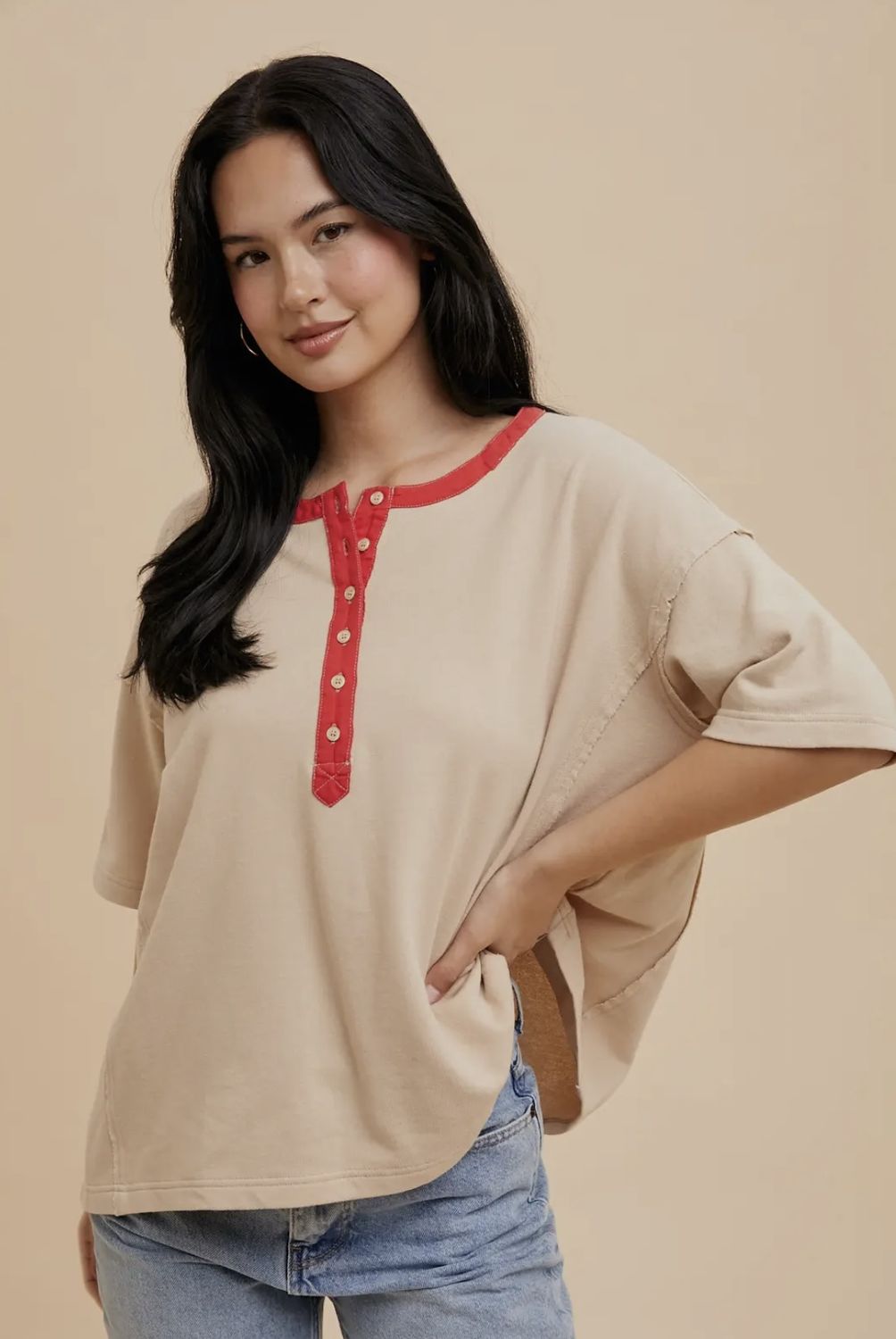 Henley Ringer Tee, Color: Red Oat, Size: Small