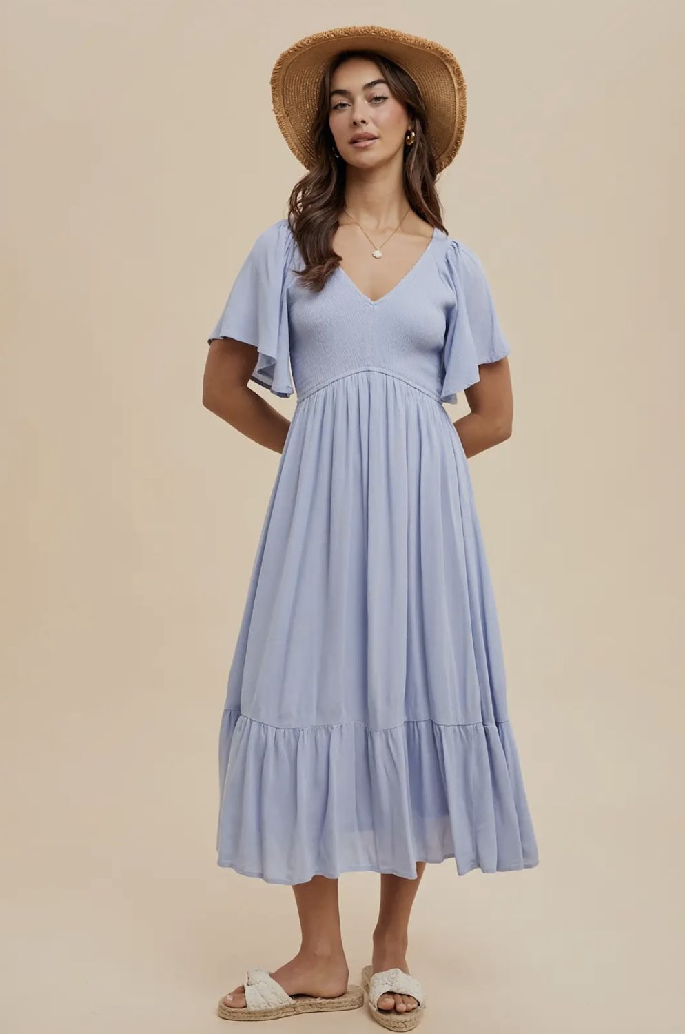 Flutter Sleeve Dress, Color: Light Blue, Size: Small