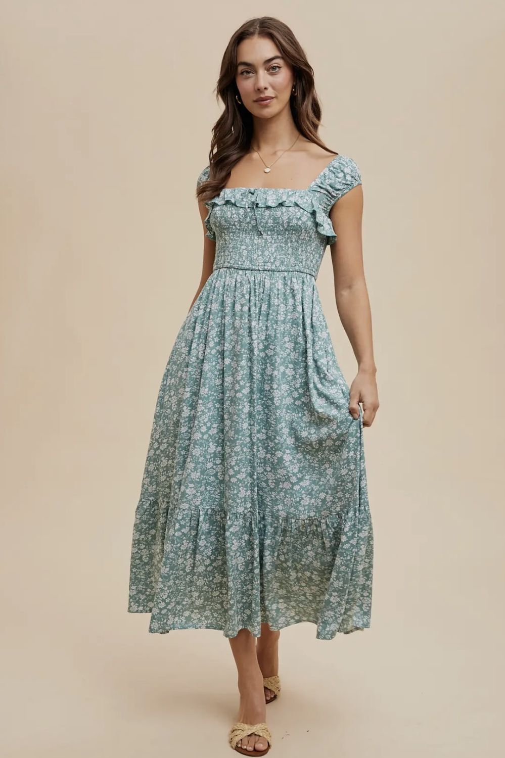Floral Print Maxi Dress, Color: Sage, Size: Small