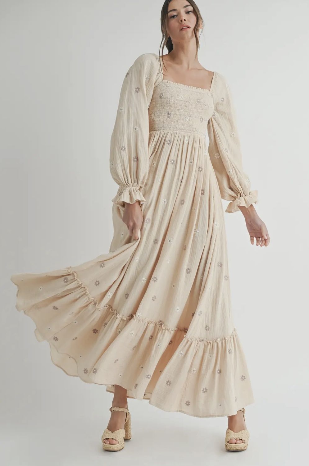 Flora Maxi Dress, Color: Cream, Size: Small