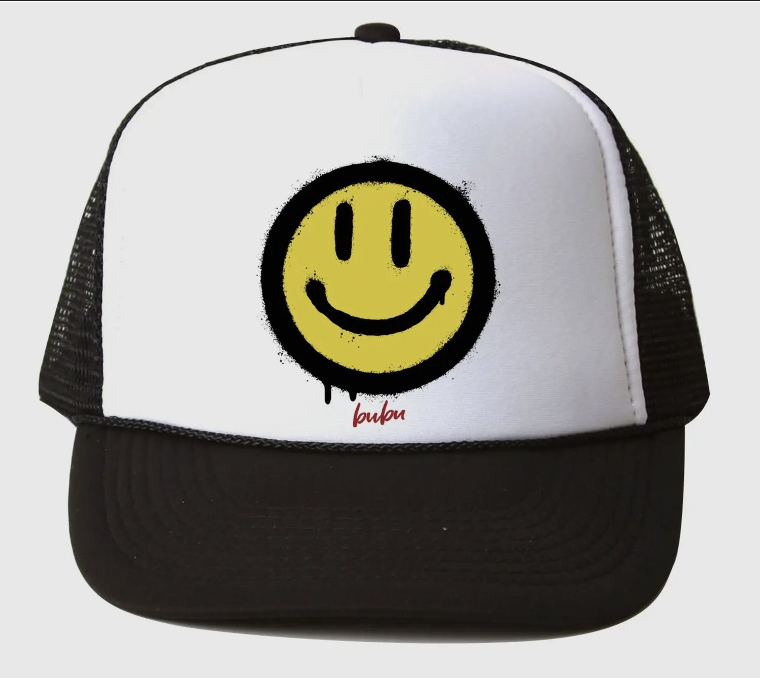 Smiles Smiley Face Trucker Hat - Black/White, Color: Black/White, Size: Small