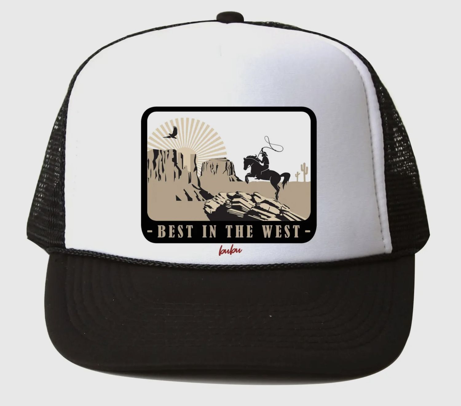 Best In The West Trucker Hat, Color: Black/White, Size: Small