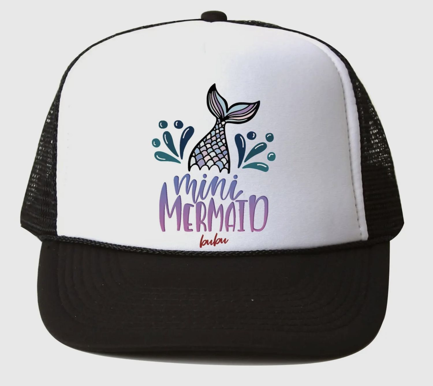 Mini Mermaid Trucker Hat, Color: White/Black, Size: Small