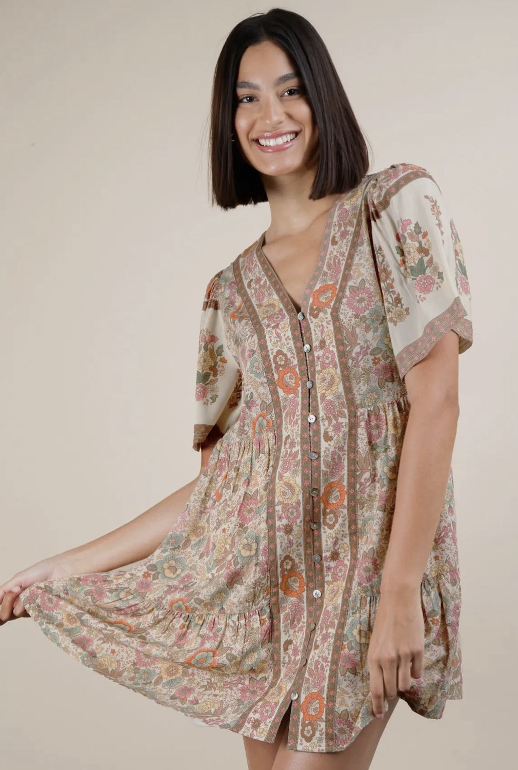 Milly Printed Woven Mini Dress, Color: Natural Mix, Size: Small
