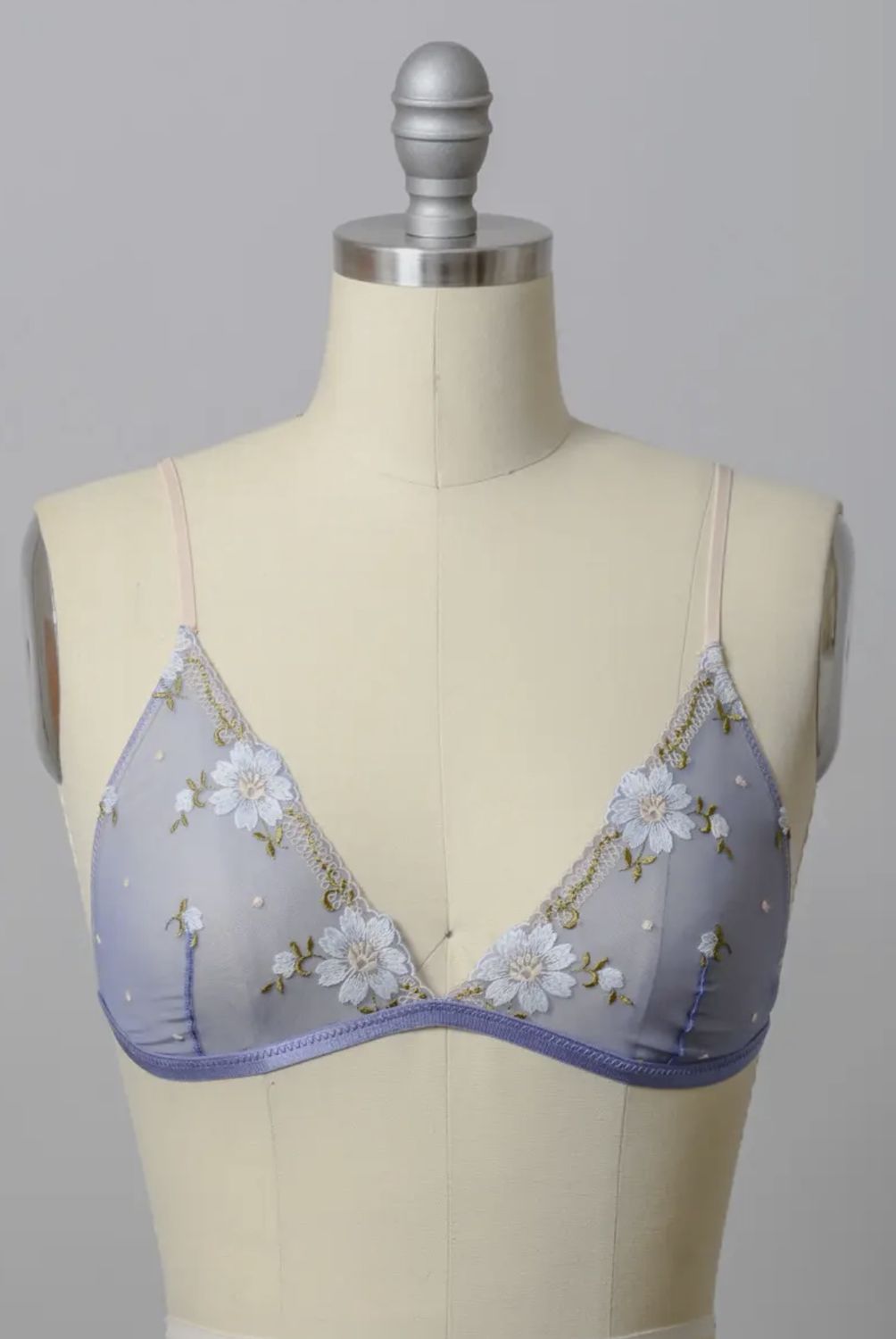 Daisy Embroidered Mesh Bralette - Periwinkle, Color: Periwinkle, Size: Small