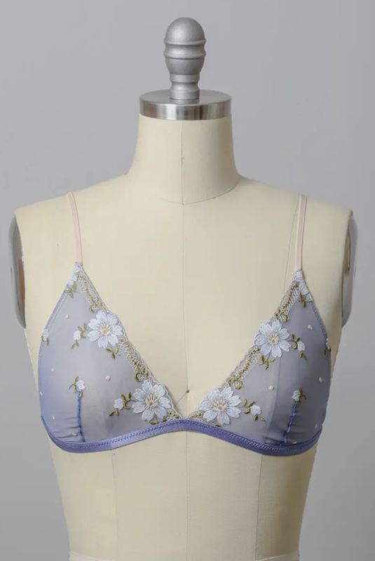 Daisy Embroidered Mesh Bralette - Periwinkle