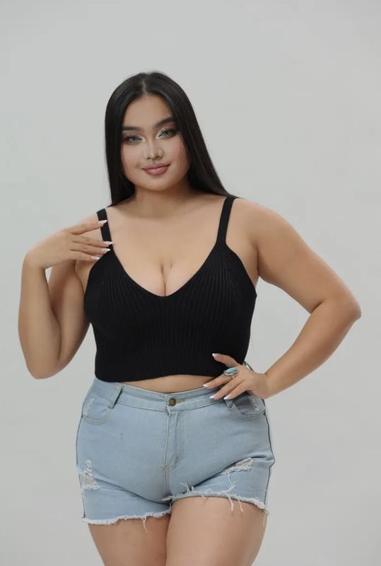Victoria Rib Knit Brami Top - Black