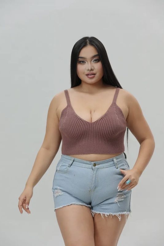 Victoria Rib Knit Brami Lounge - Brown