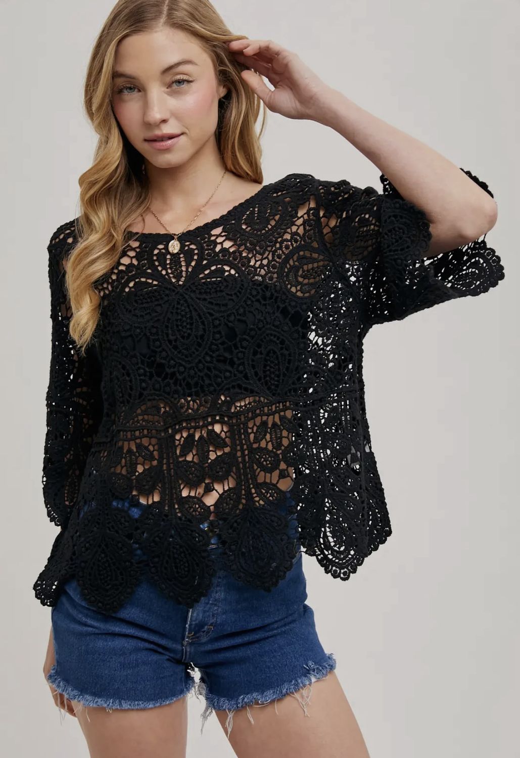 Lena Lace Top - Black, Color: Black, Size: Small