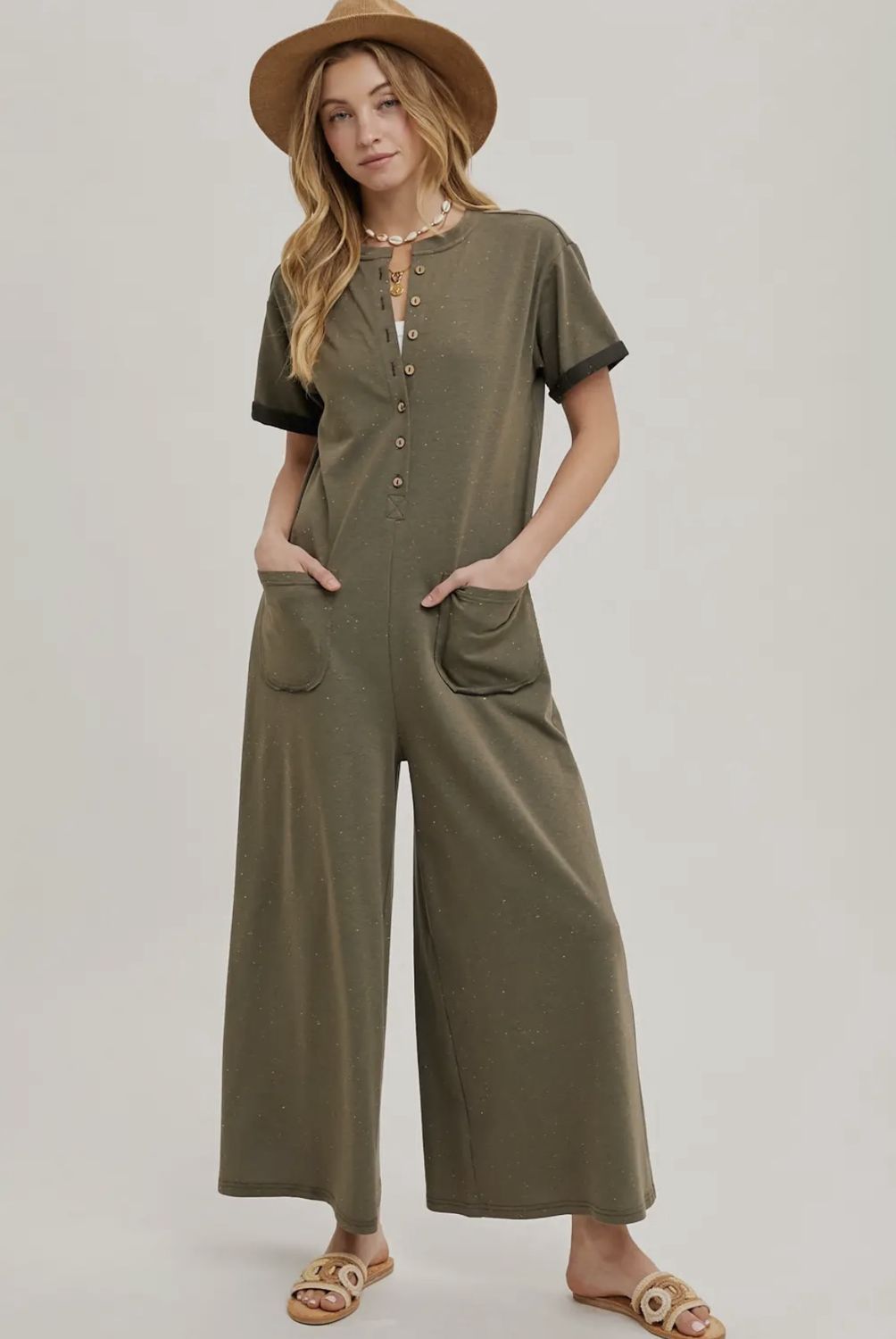 Leto Dot Jumpsuit, Color: Olive Speckled, Size: Small
