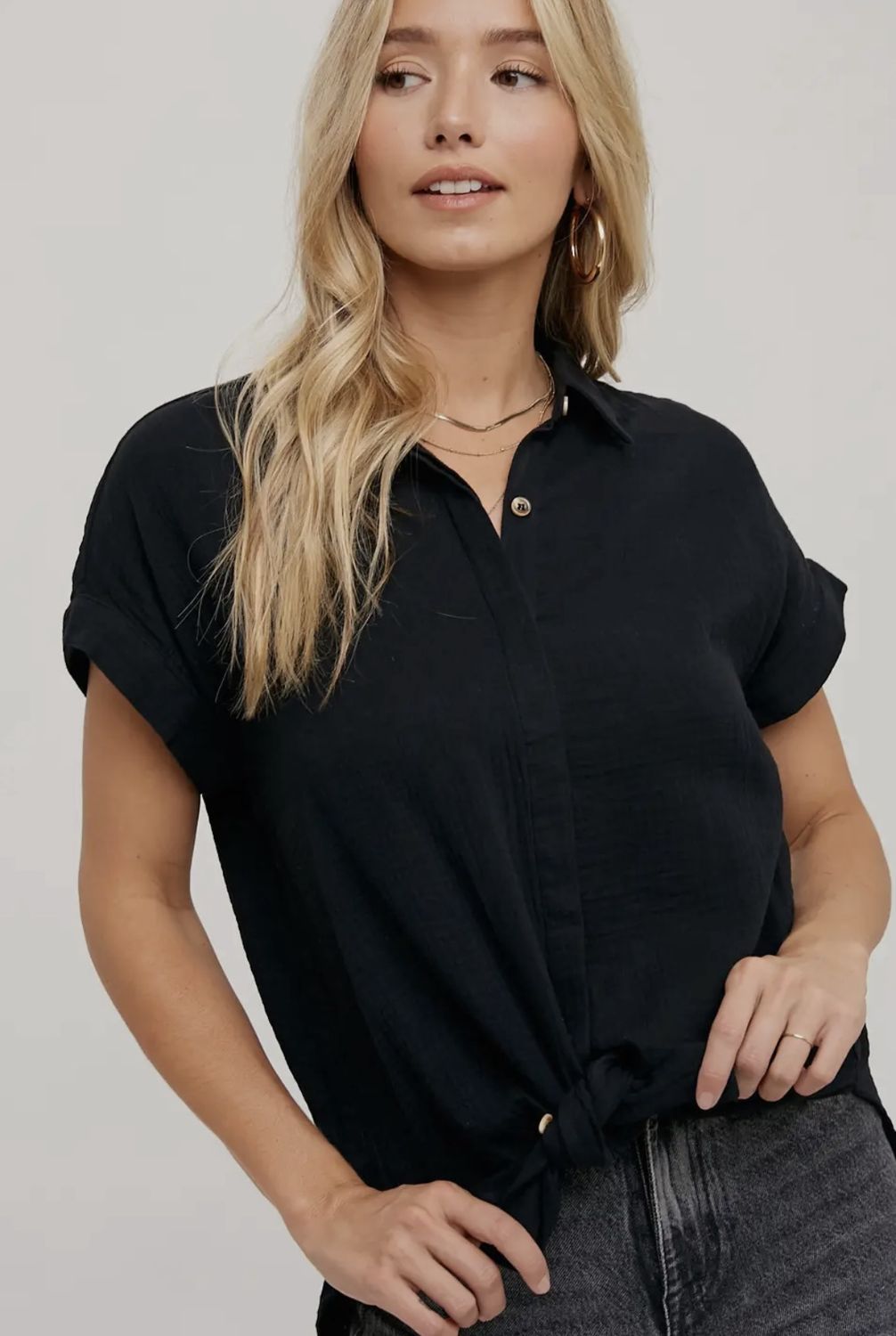 Jae Button Up - Black, Color: Black, Size: Small