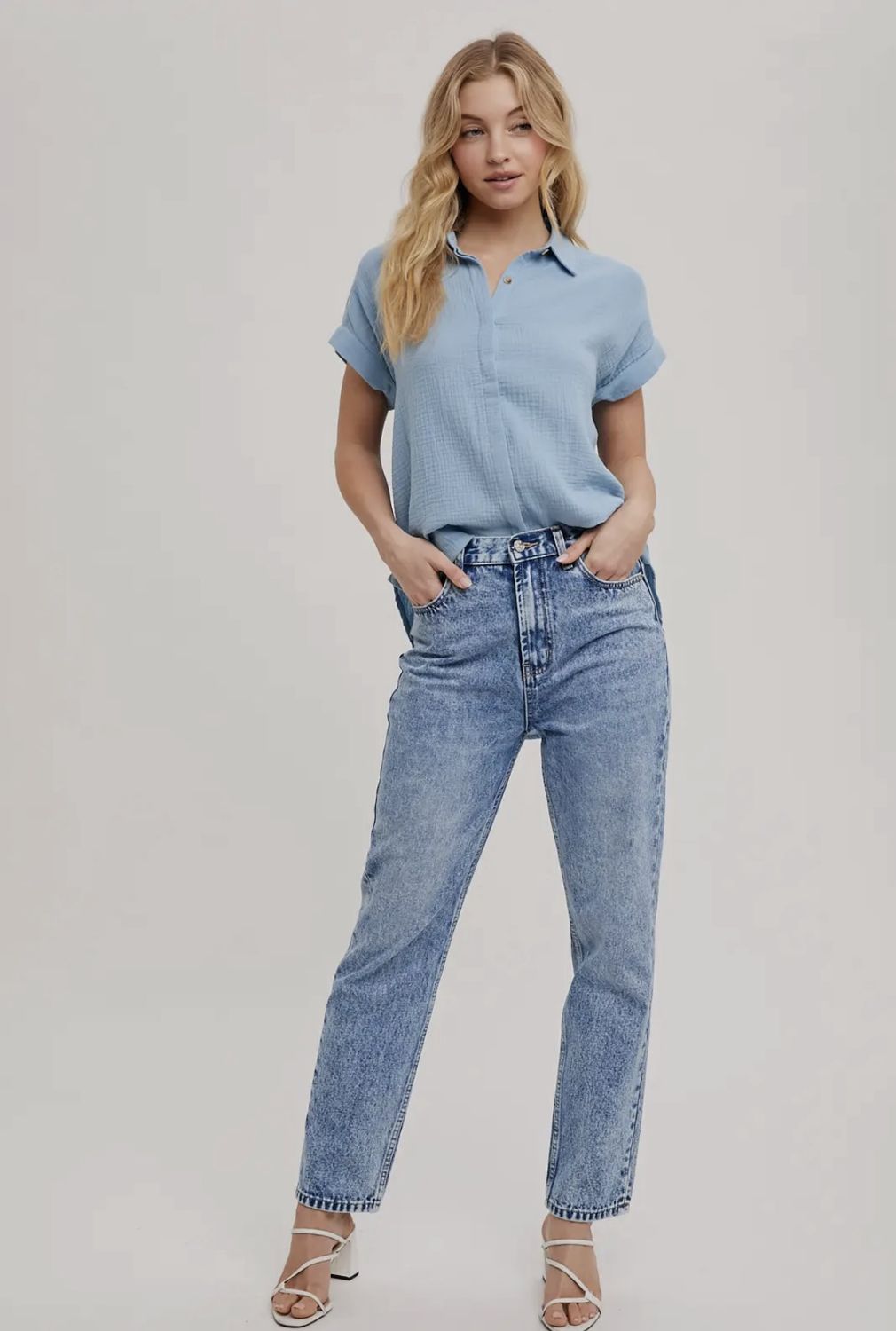 Jae Button Up - Chambray, Color: Chambray, Size: Small