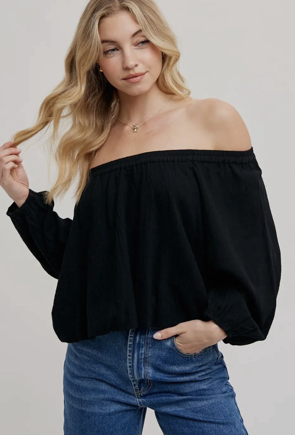 Selena Off The Shoulder Long Sleeve, Color: Black, Size: Small