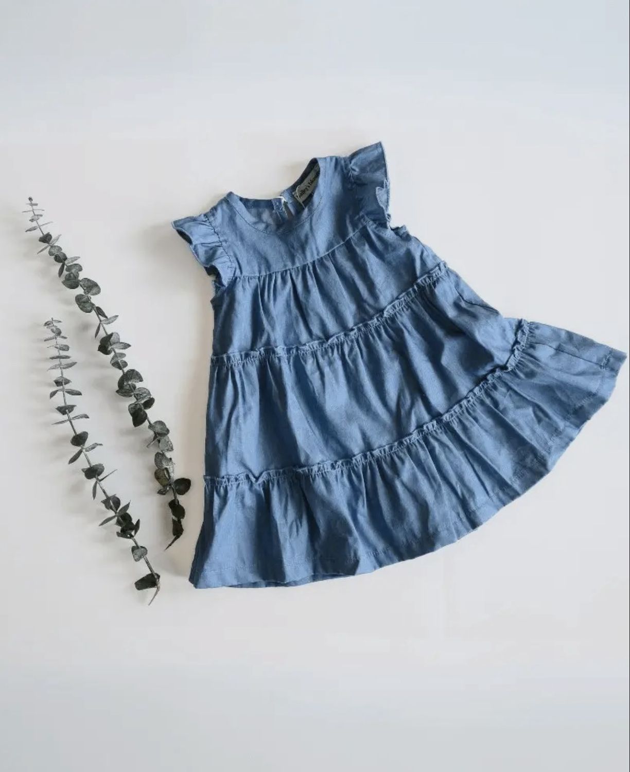 Georgie Tiered Flutter Dress, Color: Light Denim, Size: 2T